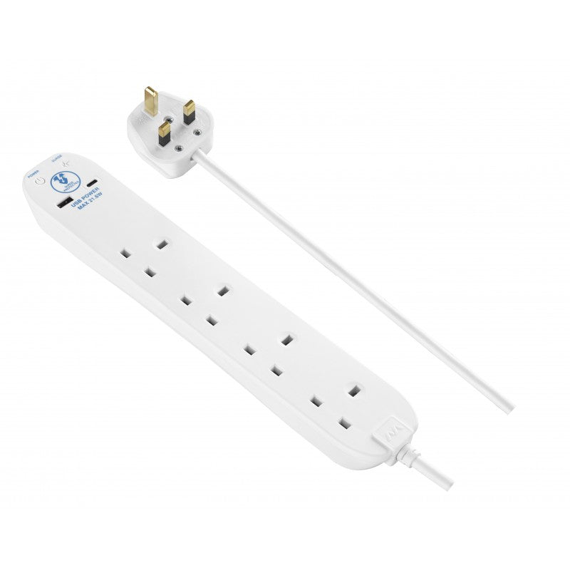Masterplug SRGUAC2242N 4位13A 及 USB Type-A & C 防雷電源拖板 (2米) Masterplug SRGUAC2242N 4位13A 及 USB Type-A & C 防雷電源拖板 (2米)